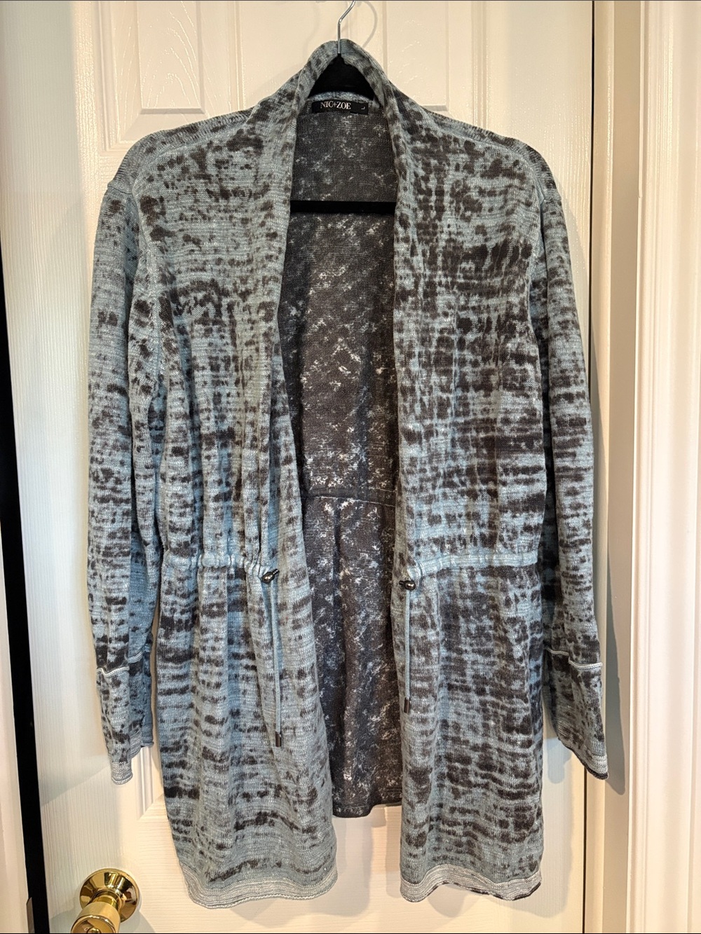NIC+ZOE Blue Gray Open-Front Tie-Waist Cardigan